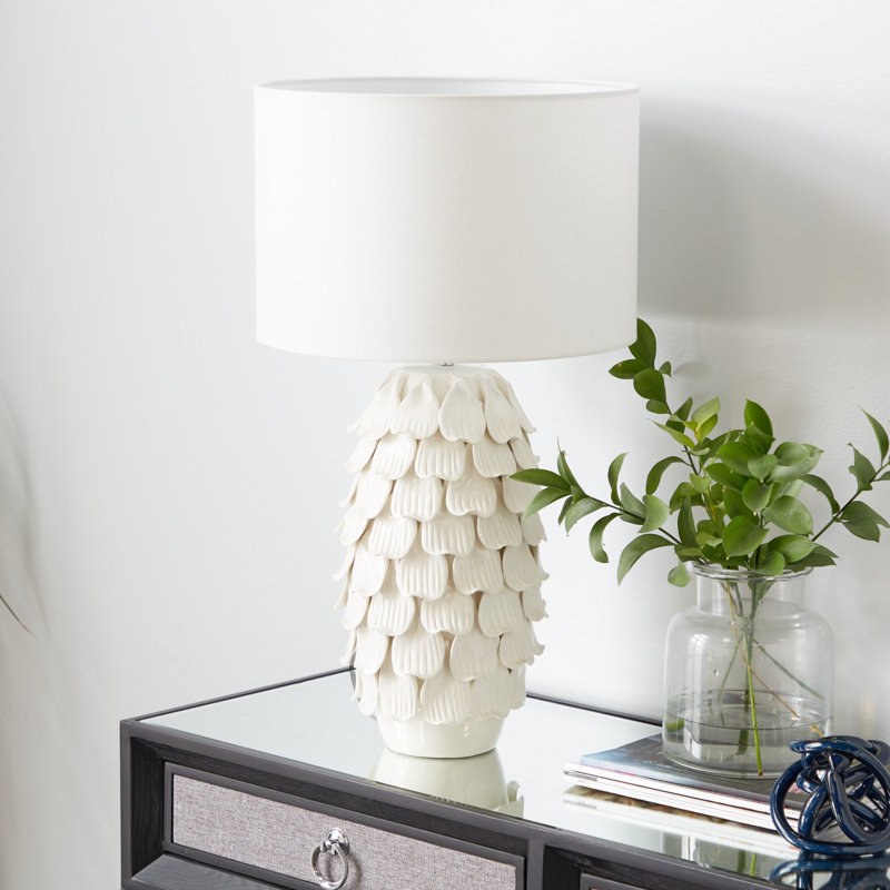 Lampe de table à pétales en céramique, Blanc