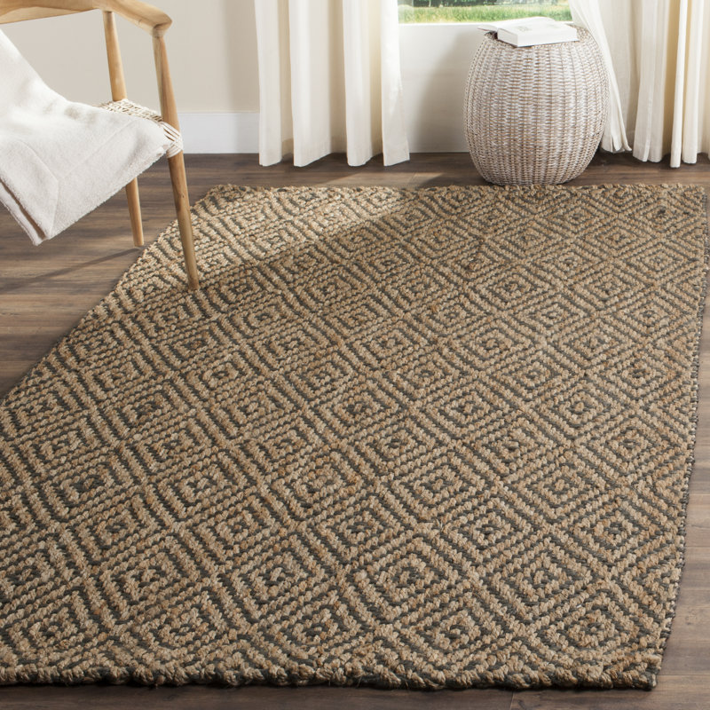 Aerionna Natural Fiber Hand Woven Jute Geometric Rug, Rectangle 10' x 14'