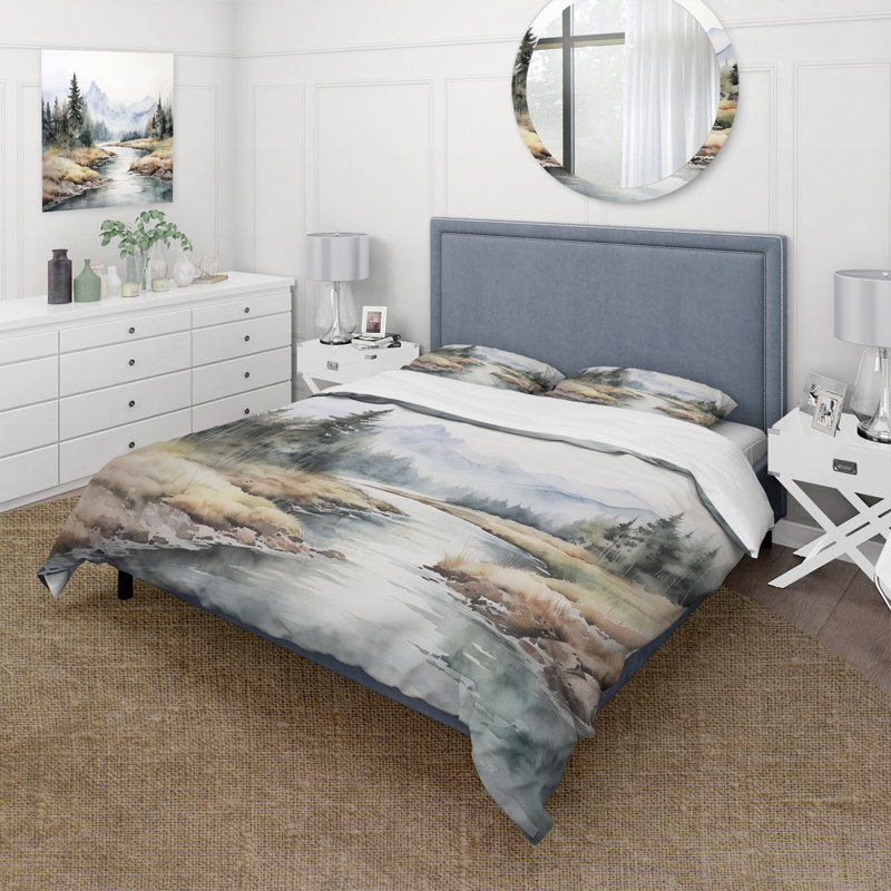 River Mountain In Minimal Canada II - Ensemble de housse de couette paysages - Microfibre de polyester