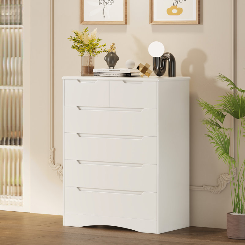 Masad 43.7" H Modern 6-Drawer Dresser with Recessed Handles for Bedroom, Entryway, or Living Room, White