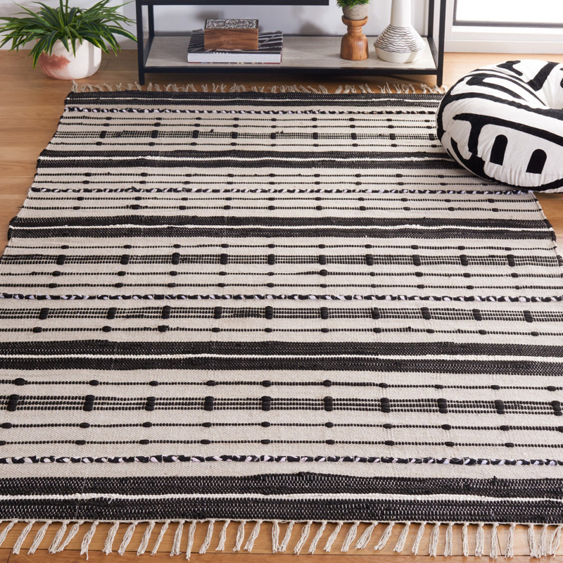 Tapis beige / noir en coton tissé à plat Attina, Rectangle 4 pi x 6 pi