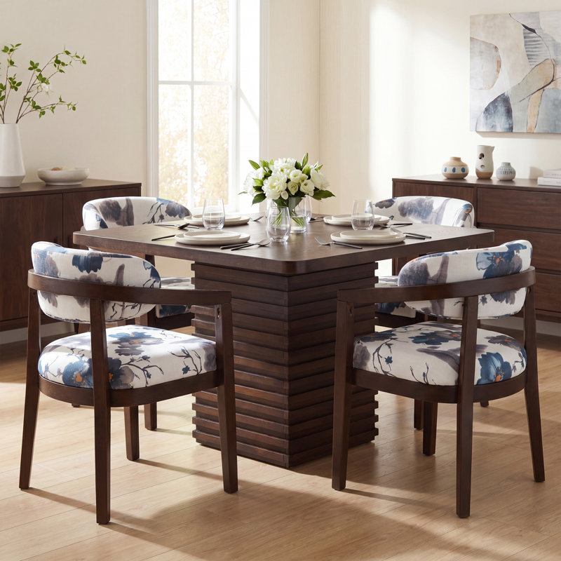 Ensemble de salle à manger contemporain pour 4 personnes avec table cannelée et chaises en bois d'hévéa Drake