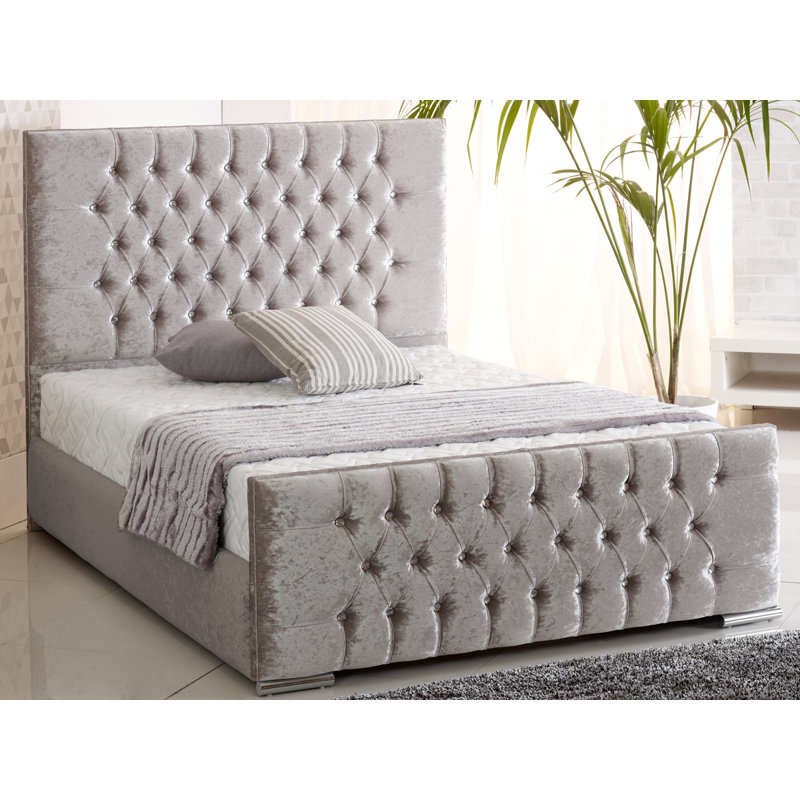 Lula Upholstered Bed, Single (3'), Silver Crush Velvet