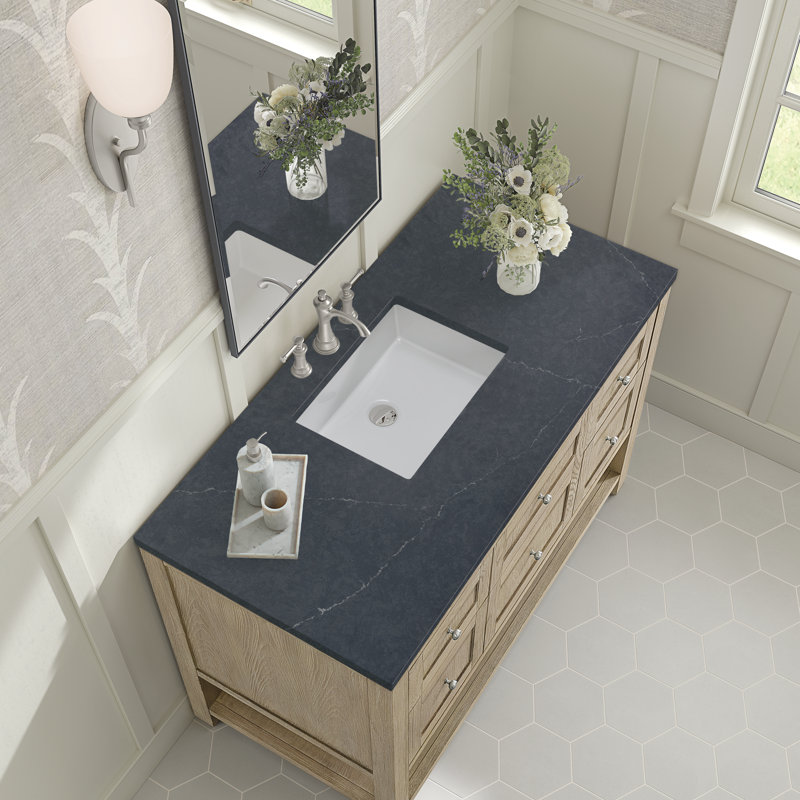 Breckenridge 48'' W Single Vanity, Charcoal Soapstone, 8" Widespread, Whitewashed Oak