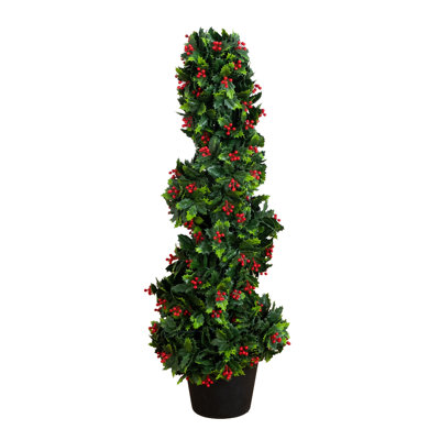 3ft. UV Resistant Pre-Lit Artificial Holly Berry Christmas Spiral Tree with 36 LED Lights (Indoor/Outdoor)