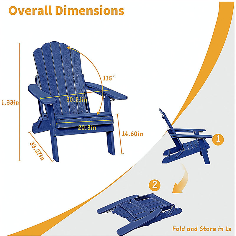 Chaise Adirondack réglable avec porte-gobelet, chaise toutes saisons pour terrasse (bleu), Marine
