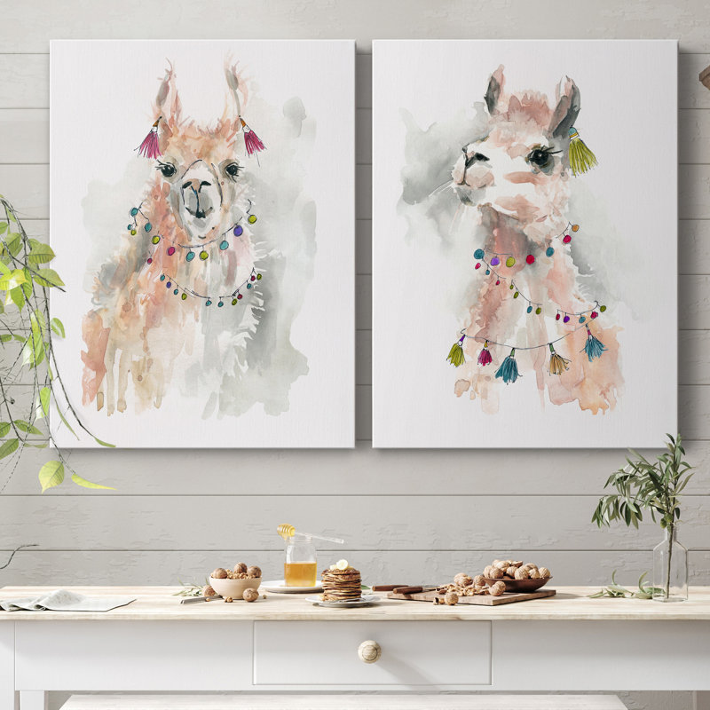 Llama Drama I - ensemble de 2 reproductions d'art, H 48 po x l 72 po x P 1 po, Toile tendue, Pas de tapis