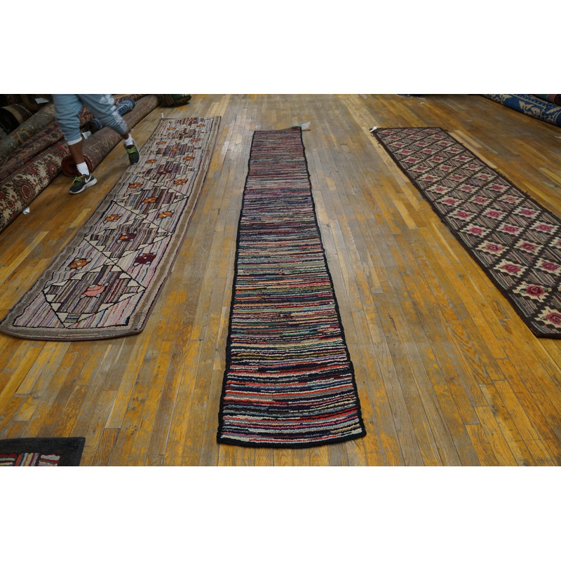 Antique American Hooked Usa Allover Geometric Rug