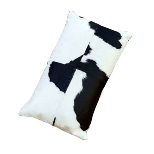 Fern Black/White Rectangular Cowhide Double-Sided Genuine Leather Lumbar Pillow