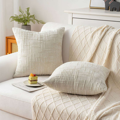 Ensemble de 2 housses de coussins décoratifs en chenille douce texturée pour canapé-lit dans la chambre à coucher, salon 18 x 18 po, blanc