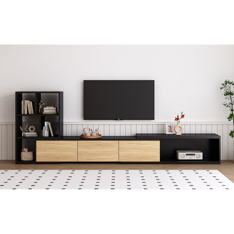 Versatile Extendable TV Stand with Multiple Storage Options for Living Room, Black