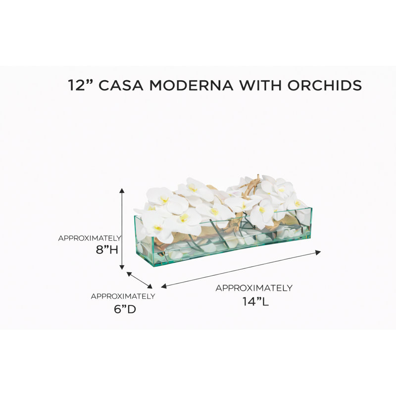 Silk Arrangement in Planter, 12" H x 24" W x 6" D, White