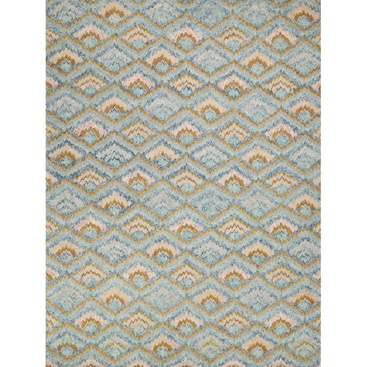 Bargello Light Blue/Multi New Zealand Wool hand-tufted Area Rug