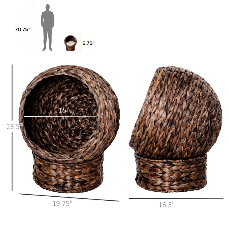 Lit pour chat surélevé tissé à la main avec coussin moelleux et forme de chaise d'œuf de chat, lit pour chat surélevé en osier pour l'intérieur 