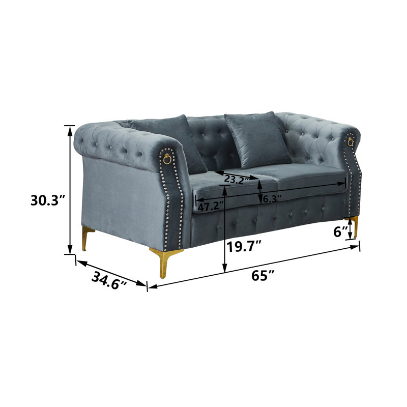 Frotten 65'' Velvet Loveseat, Grey