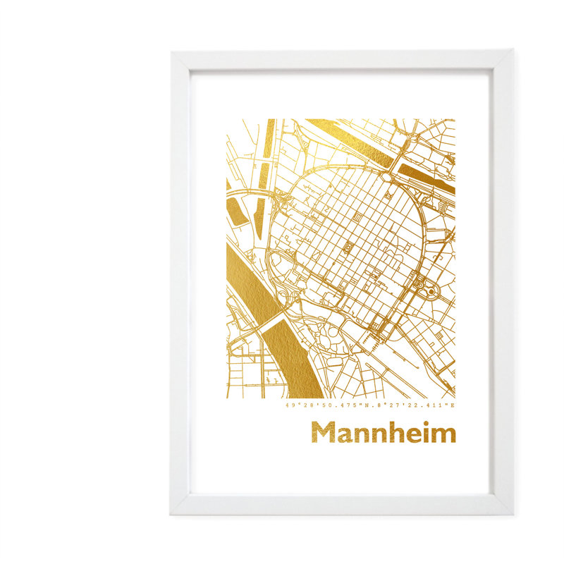 Mannheim Map - Single Picture Frame Print, 42.5cm H x 32.5cm W x 3.5cm D