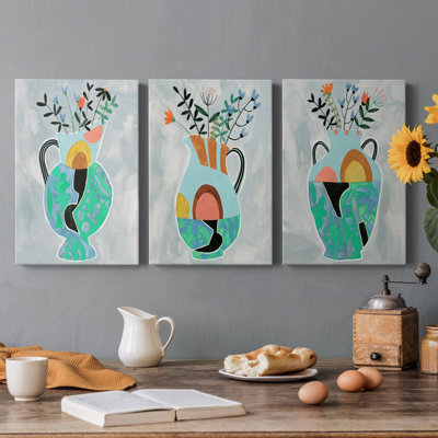 Collage Vase II - Ensemble de 3 peintures sur toile tendue
