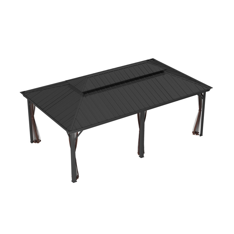 12'x20' Black Aluminum Frame Hardtop Gazebo with Nettings