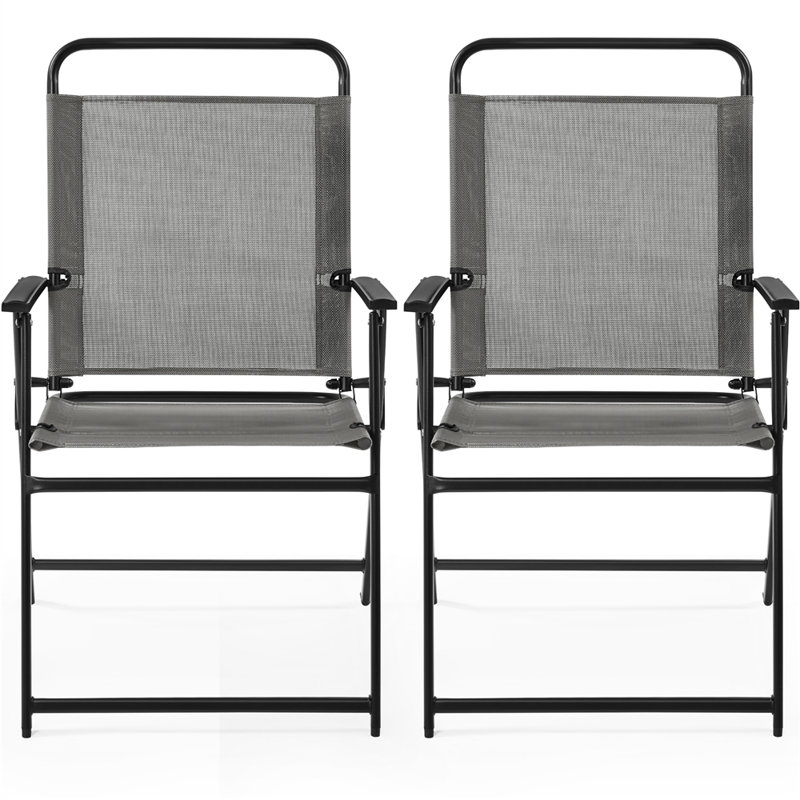 Folding Patio Dining Armchair, Grey, 2