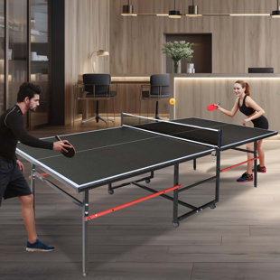 8ft Mid-Size Table Tennis Table Foldable & Portable Set for Indoor Games with Net, Paddles, and Balls