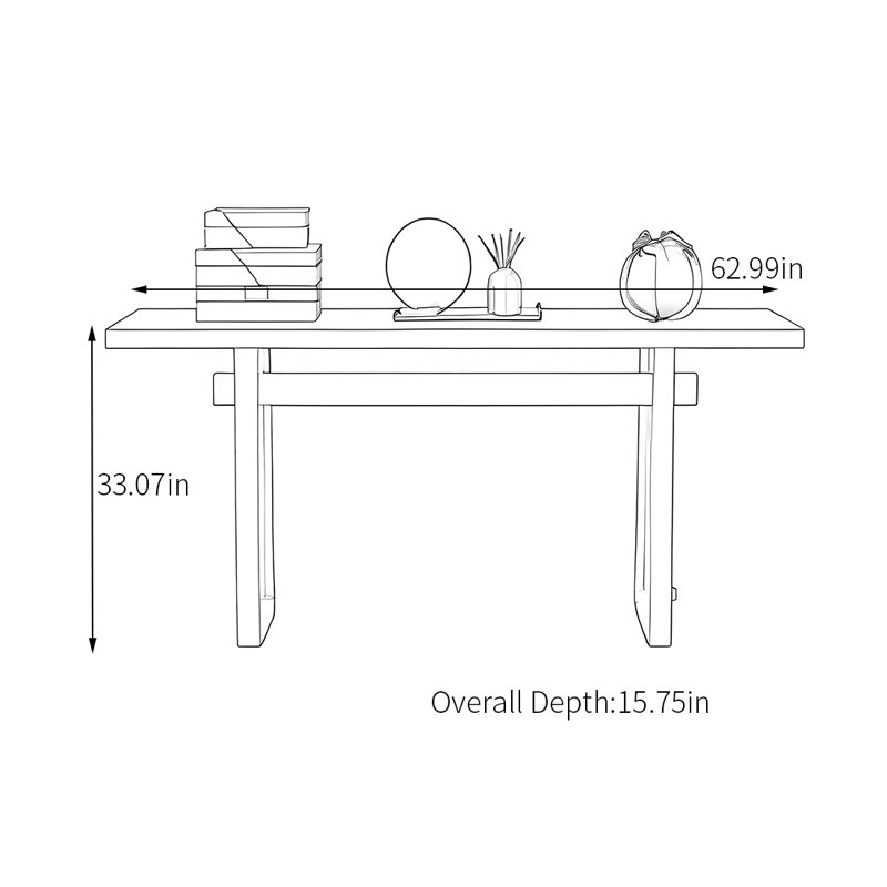 Console minimaliste en bois massif de style nordique, Noir, H 33,07 po x l 62,99 po x P 15,75 po