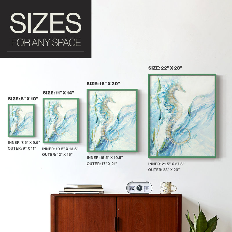 New Seahorse, reproduction encadrée - bois massif, H 15 po x l 12 po, Vert