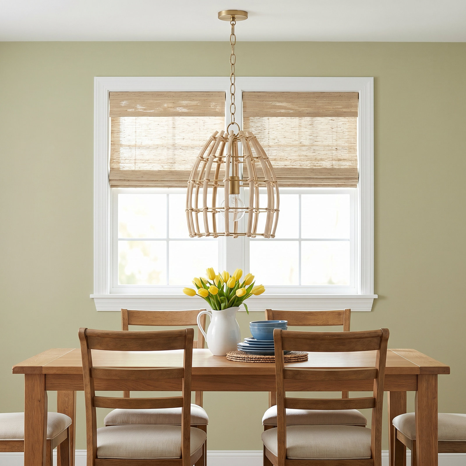 Almita 4 Light Rattan Dimmable Pendant, 12" W X 14.5" H