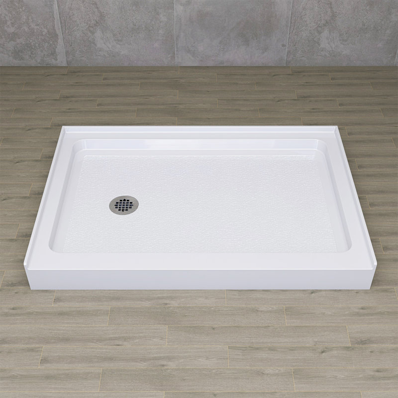 Base de douche 48 po x 32 po à simple seuil en alcôve avec drain à gauche en blanc ultrabrillant