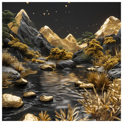 Coussins dorés Golden Mountains Landscape