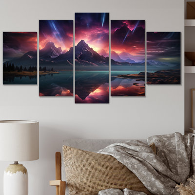 Northern Lights Luminescent Symphony II - impression sur toile de paysages - 5 panneaux