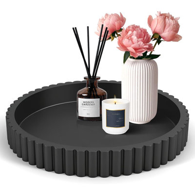Plateau décoratif rond en bois, plateau moderne pour table basse et décoration intérieure