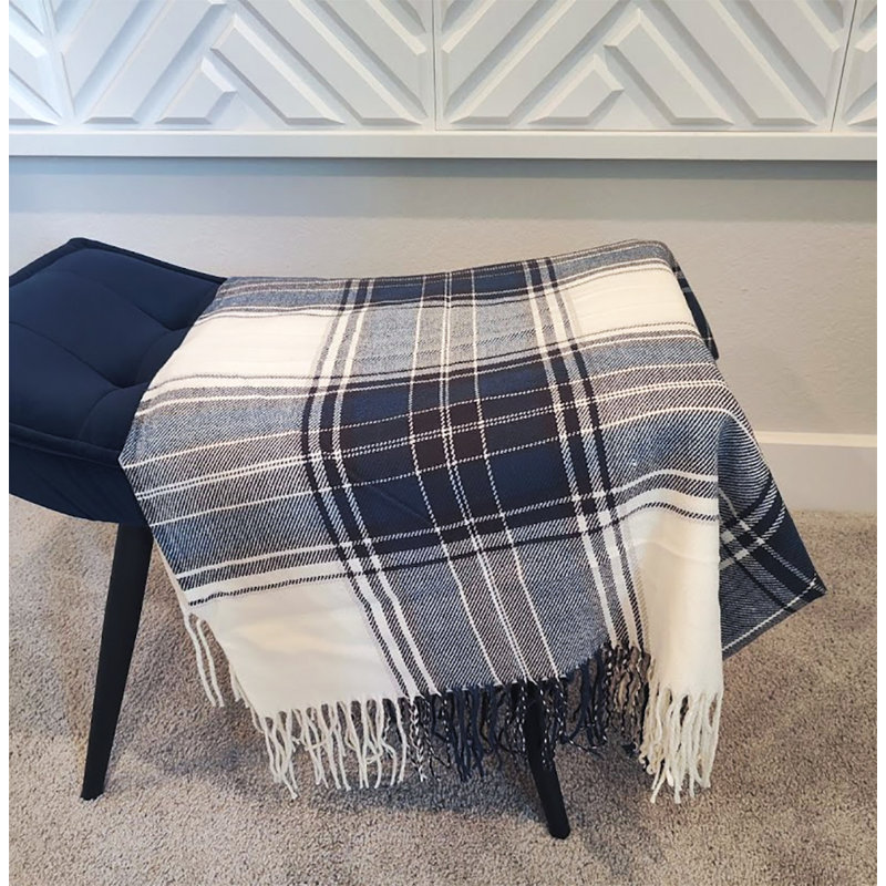 Sevan Collection Hand Woven Throw Blanket, Navy Blue