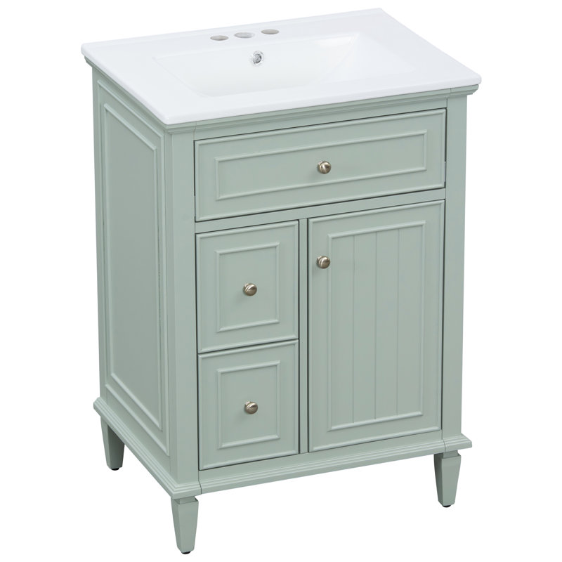 Anchorin 24" Modern Bathroom Vanity with Ceramic Sink and Solid Wood Construction, Green