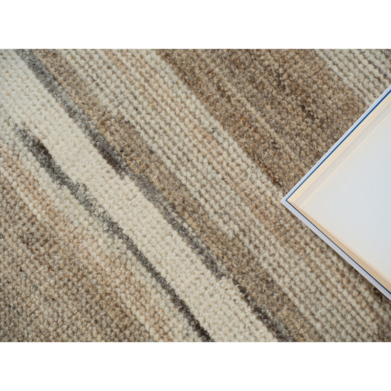 Oslo hand-knotted Ghazni Wool Ivory/Brown Area Rug, 9'X12'