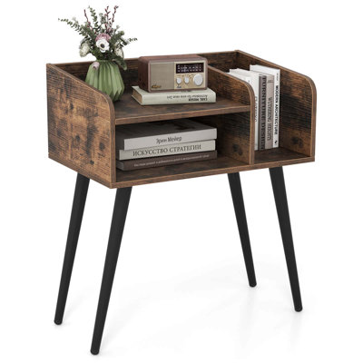 George Oliver Mid Century Modern End Table With Open Shelves Metal Support Legs For Bedroom