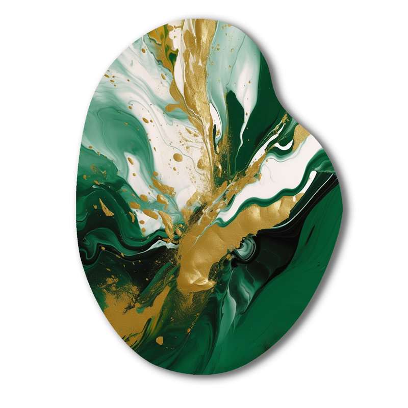 «Green» et «Magic» liquide vert II - art mural asymétrique abstrait en forme de poire, H 38 po x l 28 po
