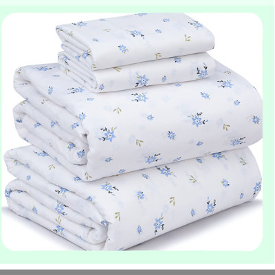 CrispCool Queen Size Cotton Sheets - Breathable Percale Sheet Set with Deep Pocket - Durable Floral Bedding - 4 Piece Set for Queen Bed