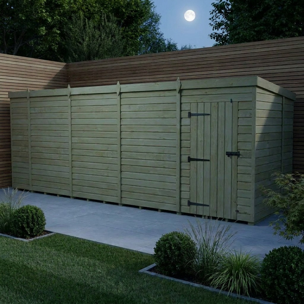 Total Sheds 19ft x 6ft Pent Garden Shed - Single Door - No Windows - Pressure Treated Timber - UK Manufactured