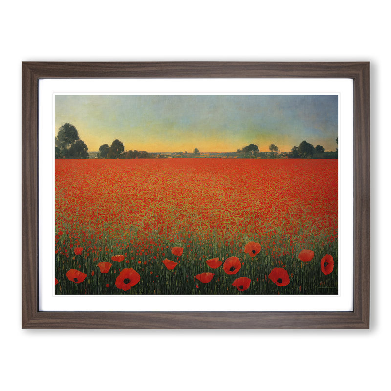 Intense Poppy Field Flowers - Framed Print, 46cm H x 64cm W x 2cm D, Walnut