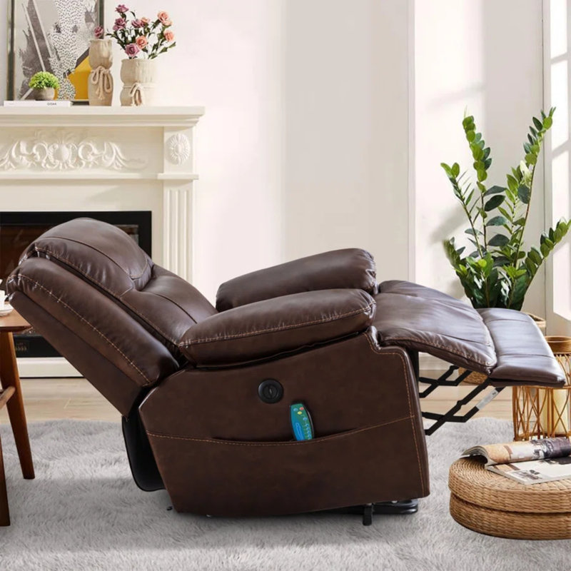 Ensemble de salon inclinable en cuir véritable de luxe 3 pièces Alverez avec porte-gobelets, rangement et massage chauffant et USB