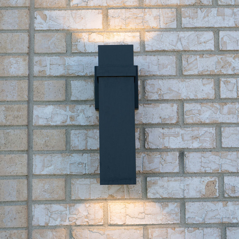 Applique murale d'extérieur noir texturé à 2 lumières H 14 po Gilad en métal résistant à la rouille, abat-jour mural en aluminium résistant à la rouille, DEL intégrée, à utiliser pour la porte d'entrée ou de garage du porche extérieur