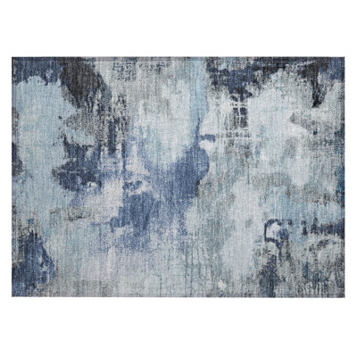Machine Washable Indoor/Outdoor Xhevrie Blue Rug