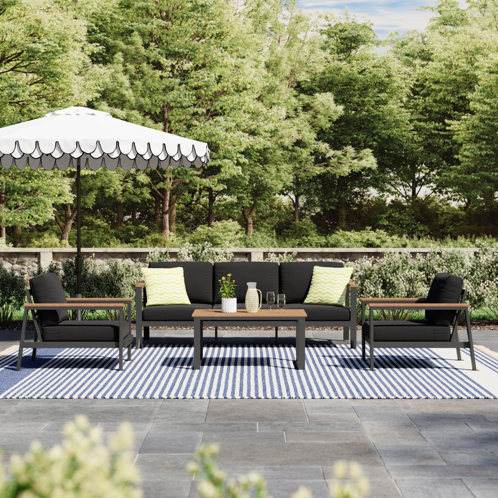 Townsend 5-Person Patio Seating Group, Canvas Black Sunbrella® Canvas
