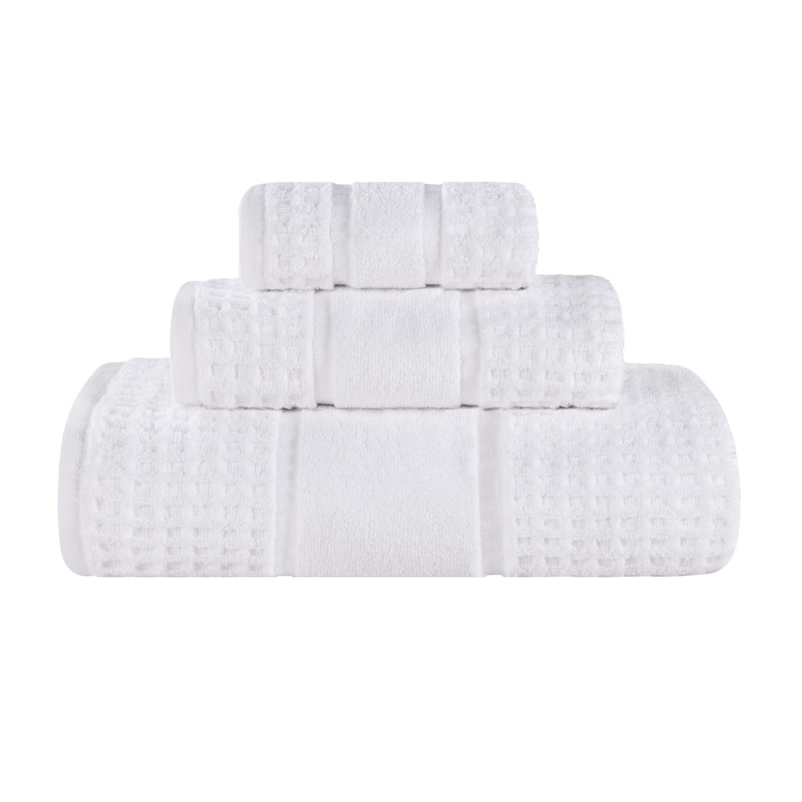 Hisela Zero Twist Cotton Solid Waffle Honeycomb Plush Soft Absorbent Medium Weight Assorted Towel Set, White