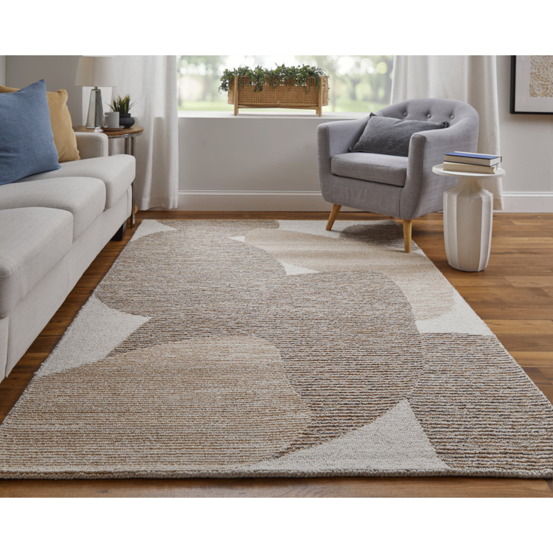 Tapis rectangulaire en laine touffeté à la main brun / brun clair / ivoire Jennae, Rectangle 3 pi 6 po x 5 pi 6 po