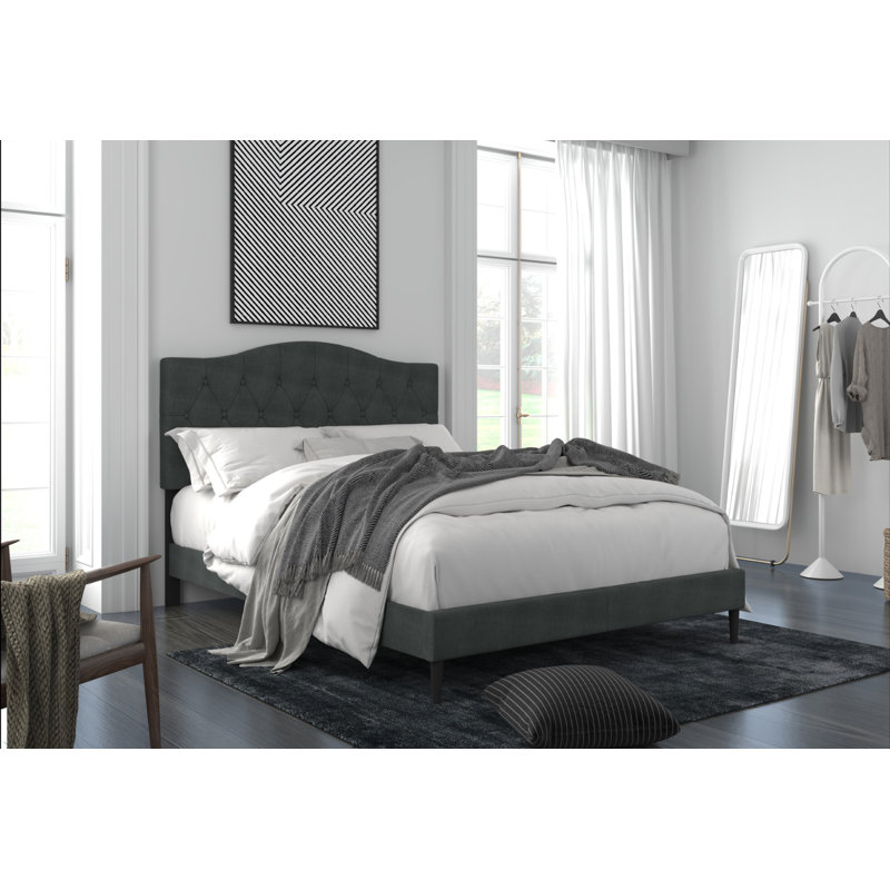 Arnette Upholstered Platform Bed, Full / Double, Charcoal Gray