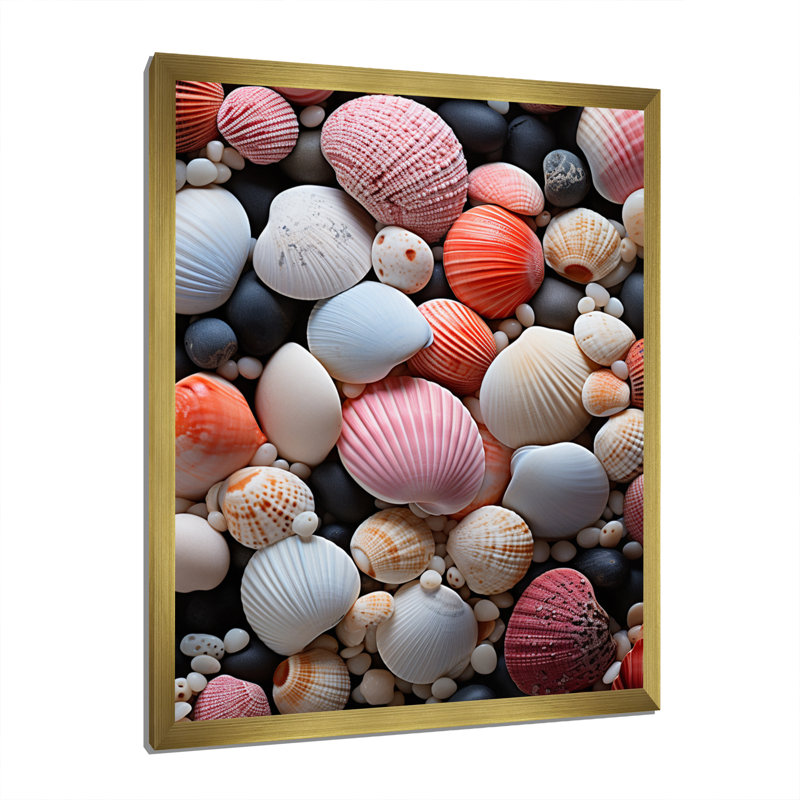 Coquillage rose sur la plage - impression, H 44 po x l 34 po x P 1,5 po, Encadrement doré