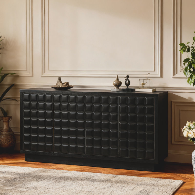 58.5" W 4-Door Sideboard With 3D Geometric Doors, Black