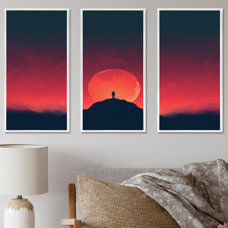 Bold Sunrise Landscape On Mustic Mountain II - Landscape Mountains Wall Art Print Set, Cadre flottant blanc