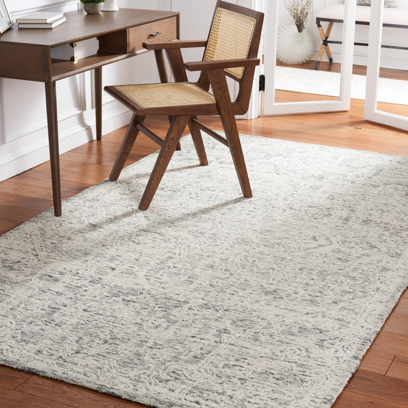 Zaher Hand Tufted Wool/Cotton Oriental Rug in Gray/Ivory, Rectangle 6' x 9'